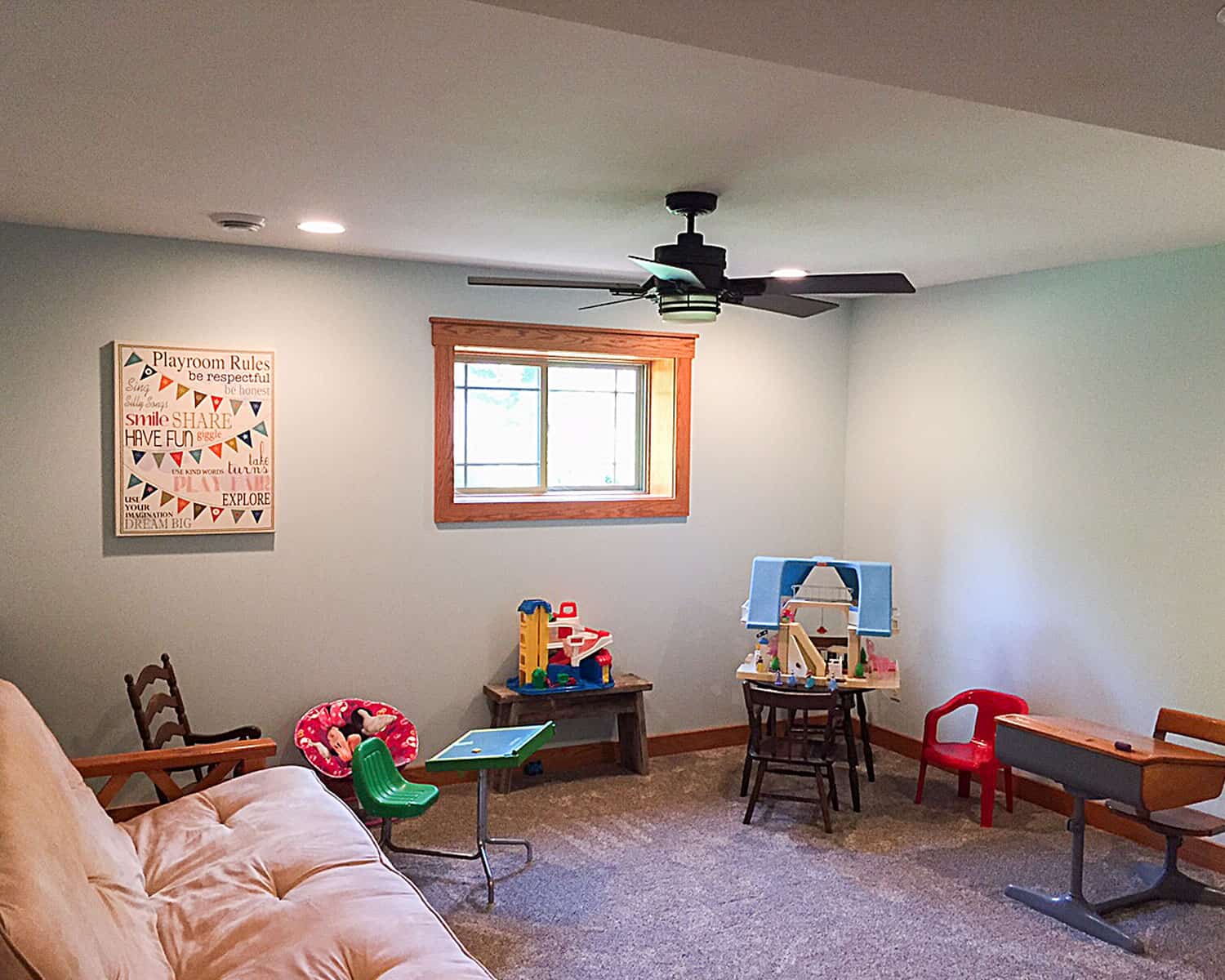 Lemel Homes Remodeling - Basement - basement nook with ceiling fan