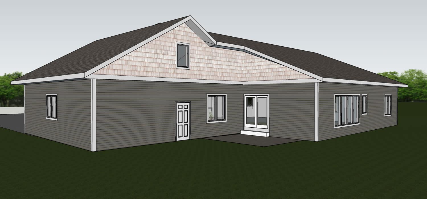 Lemel Homes Designers, Vendors & Subcontractors - Designers - drawing of the back of a house with accented exterior