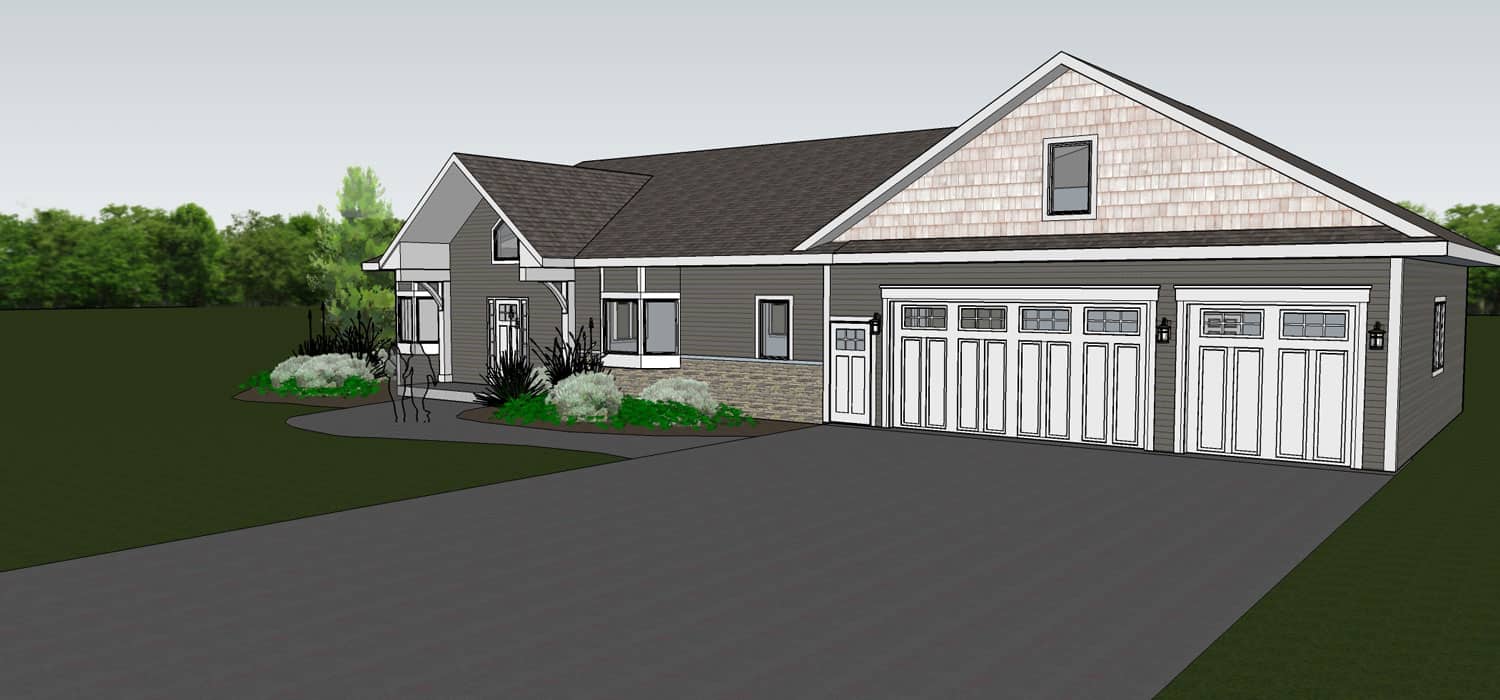 Lemel Homes Designers, Vendors & Subcontractors - Designers - drawing of the front of a house with attached garage