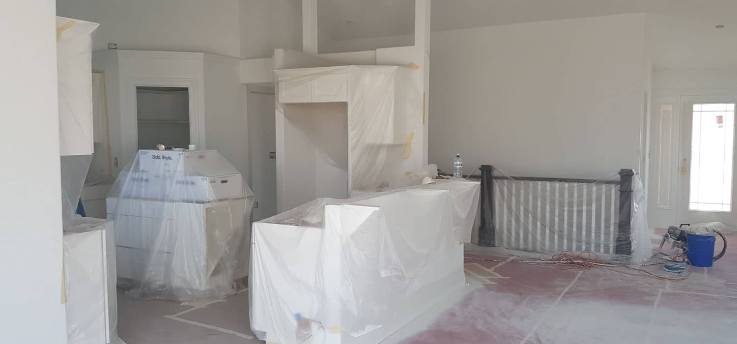 Lemel Homes Designers, Vendors & Subcontractors - Subcontractors - plastic draped kitchen for painting